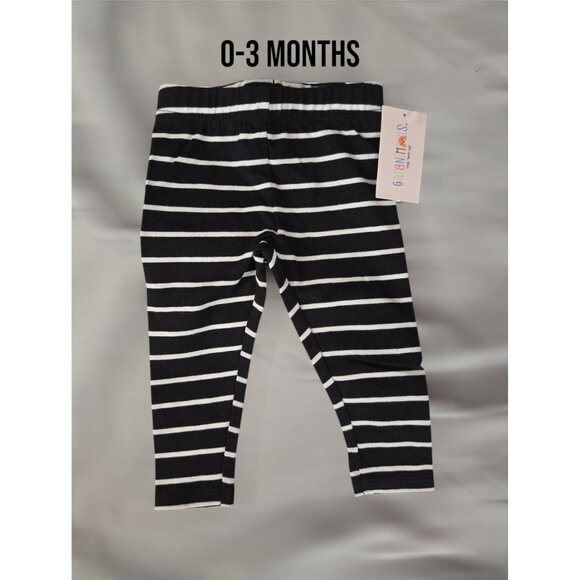 NWT Infant Girl Print Jersey Leggings Size 0-3 Months - Black and White Striped - Picture 1 of 2
